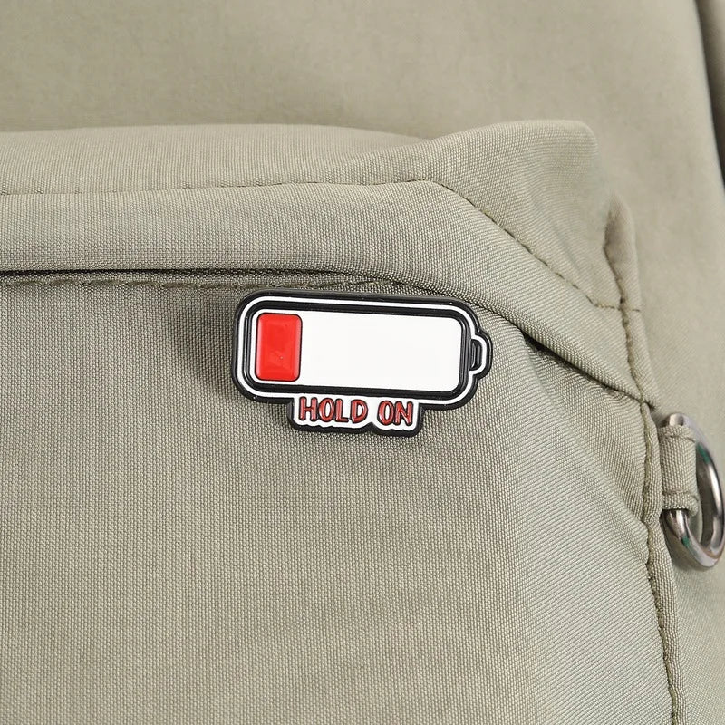 Low Battery Enamel Pin – Cute Minimalist Cartoon Lapel Badge Enamel Lapel Pin Qme