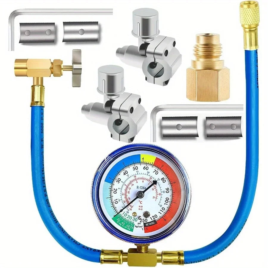 R134A Refrigerant Charge Hose Kit with Bullet Piercing Valve Refrigerant Charge Kit Qme 1 set
