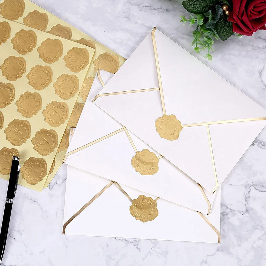 Gold Embossed Heart Envelope Seal Stickers – 100 Pcs Envelope Seal Stickers Qme