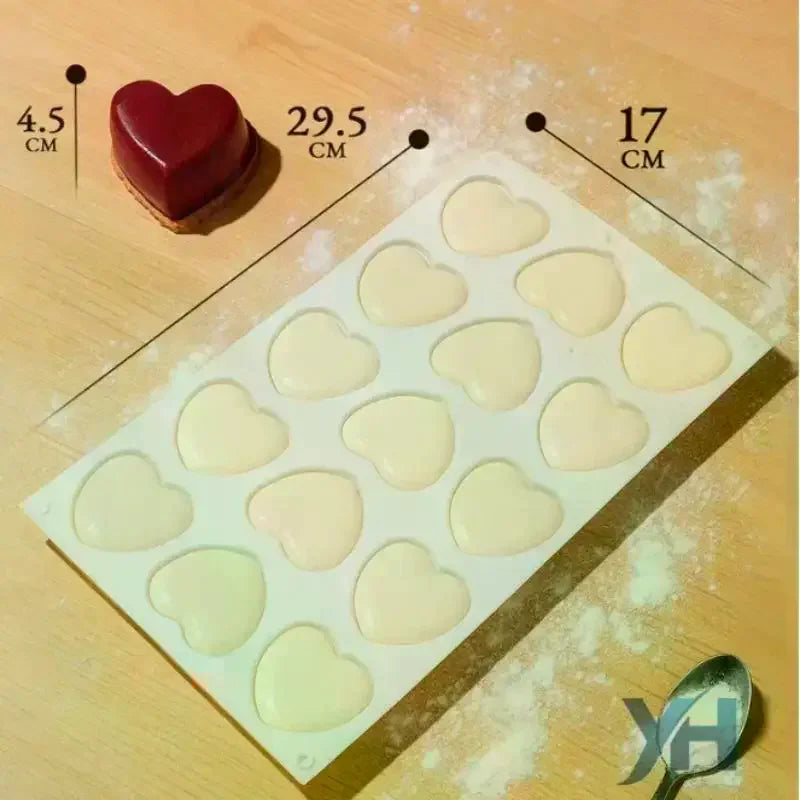 Heart Shaped Silicone Mold – 15-Grid Chocolate & Mousse Baking Silicone Baking Mold Qme