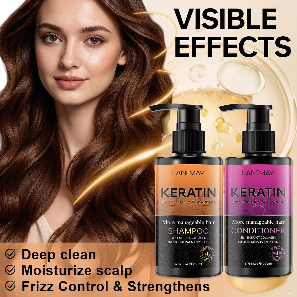 Keratin Silk Collagen Shampoo & Conditioner Set – Frizz Control Shampoo & Conditioner Set Qst