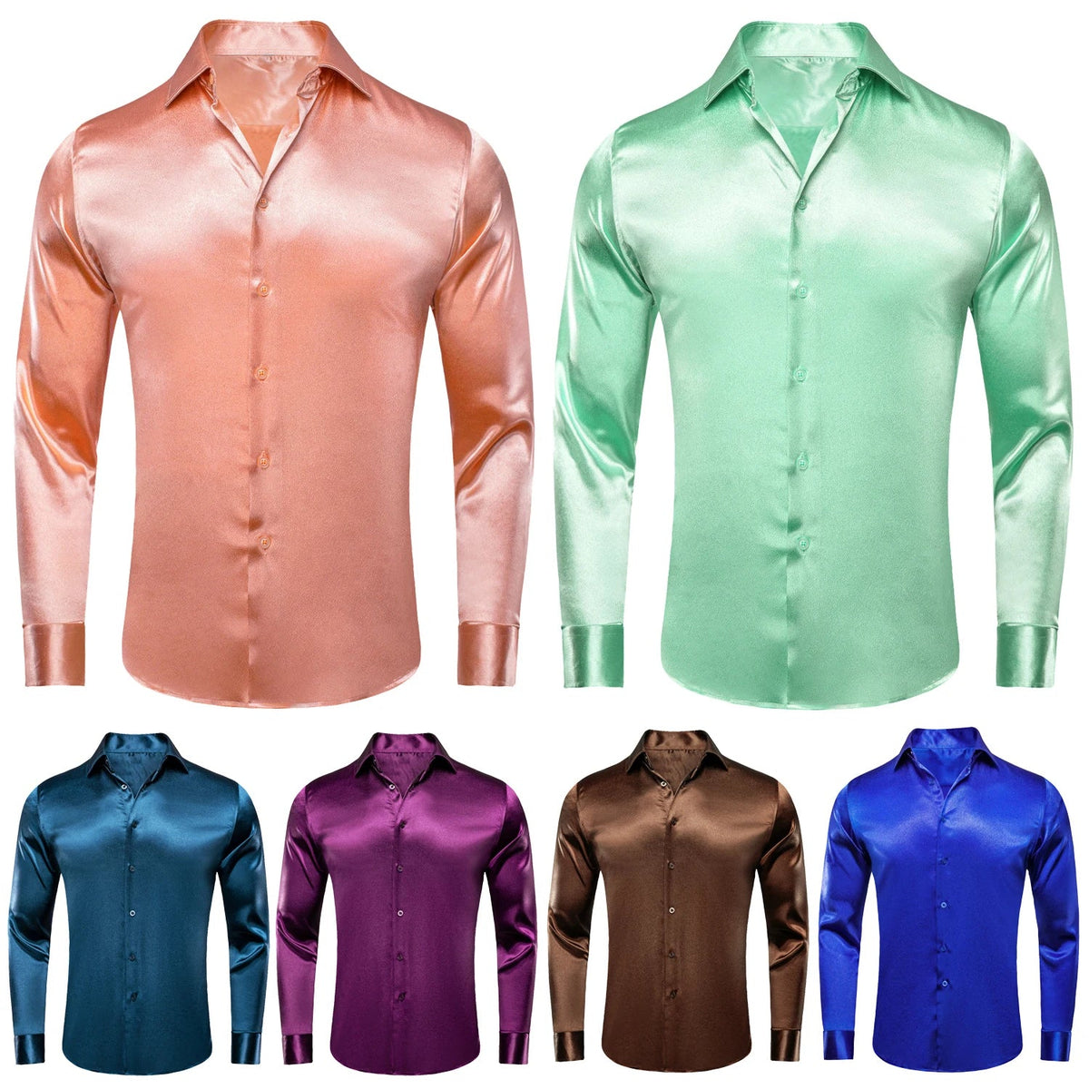 Hi-Tie Men's Satin Silk Dress Shirt – Long Sleeve Suit Shirt Men's Dress Shirt Qme