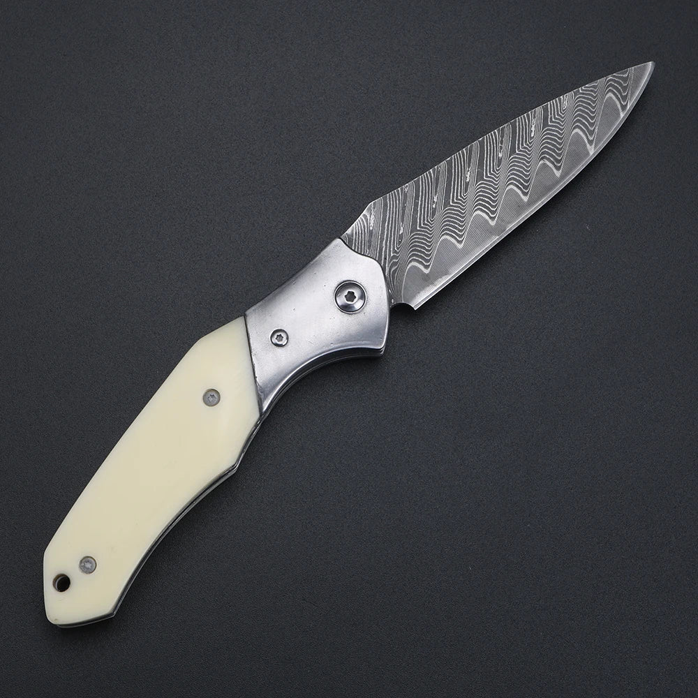 XUANFENG Damascus VG10 Folding Knife – Camping & Outdoor Damascus Folding Knife Qst