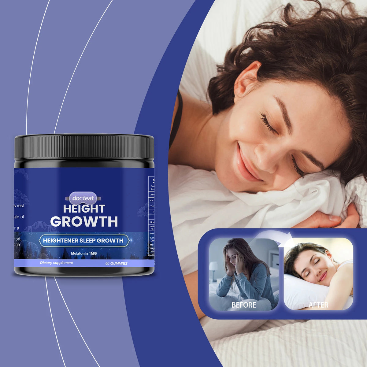 Docteat Melatonin Gummies – Ashwagandha & Lemon Balm, 60ct Sleep Support Gummies Qst