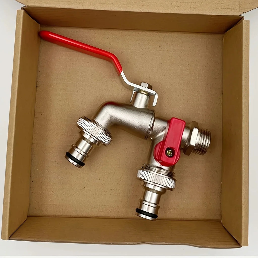 Dual Socket Garden Faucet Universal Threaded | Stainless Steel Garden Hose Faucet Qme Default Title