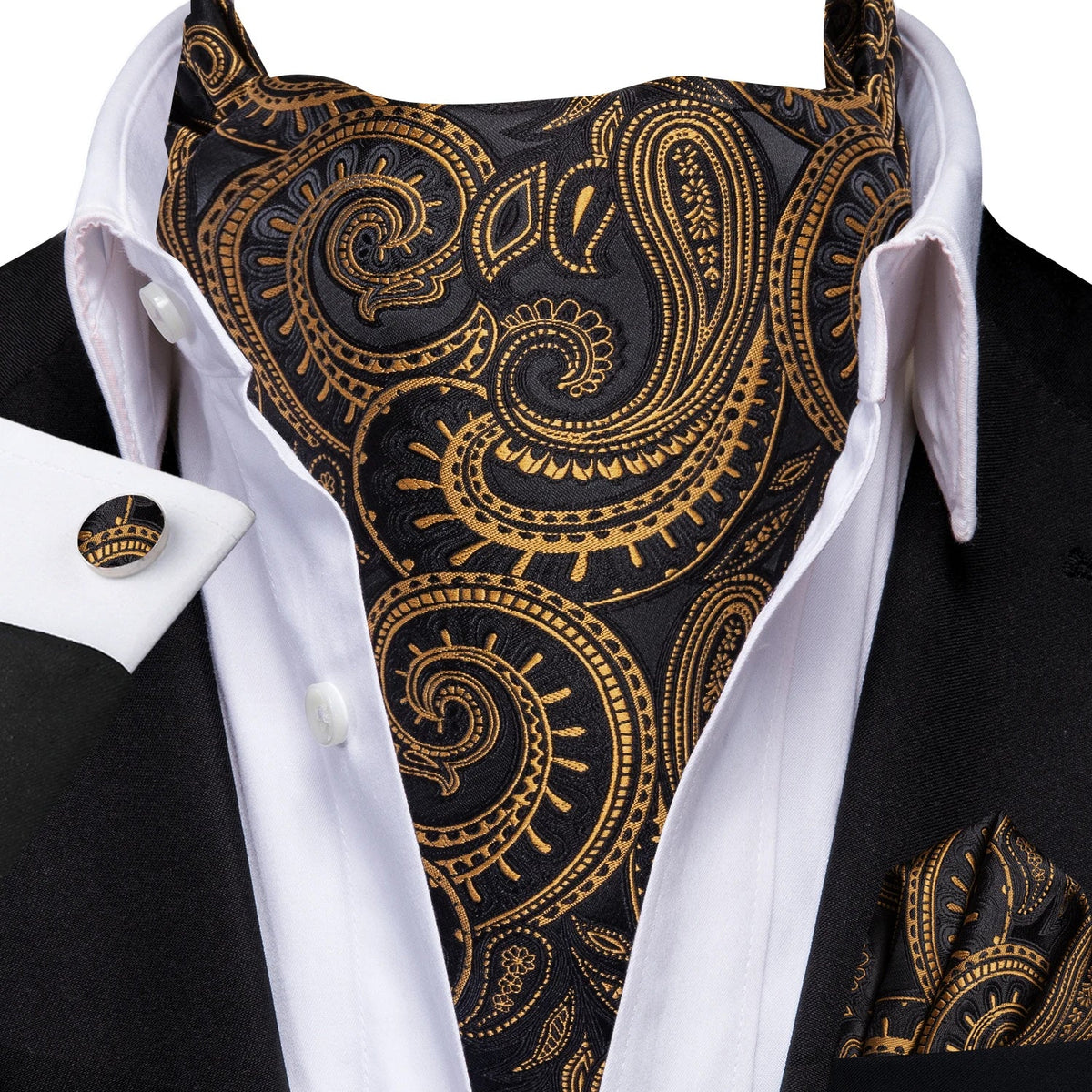 Men's Paisley Cravat Ascot Set with Cufflinks & Handkerchief Cravat Ascot Set Qme LDAS1163