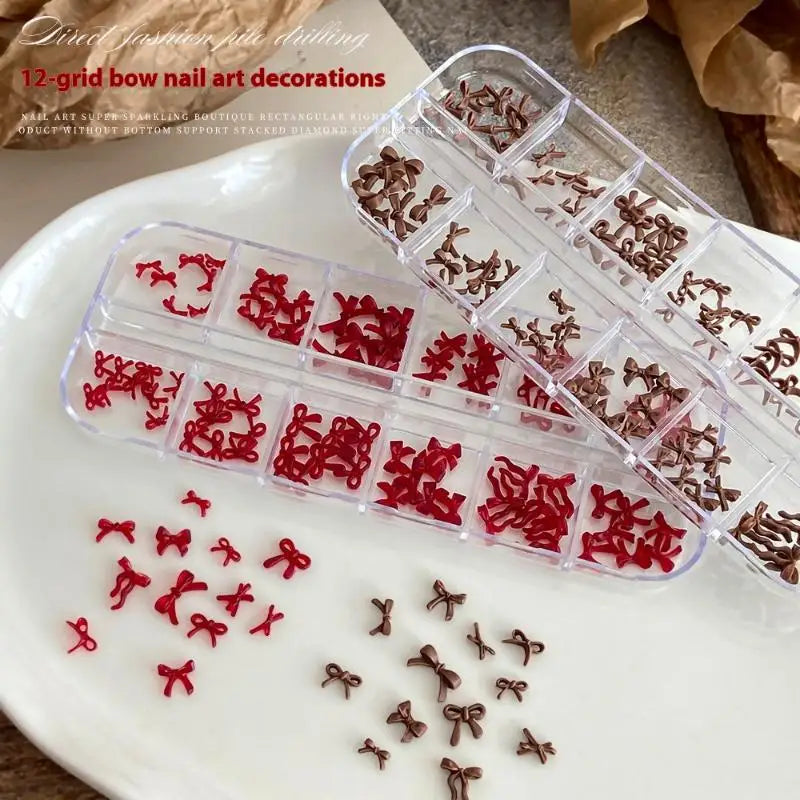 12-Grid Bow Nail Art Charms Box – 3D DIY Manicure Decor Nail Art Charms Qme