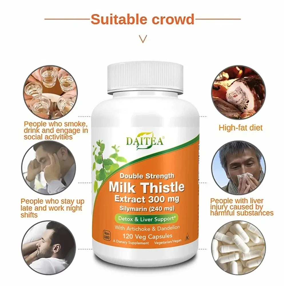 Milk Thistle 300mg Capsules + Dandelion Root | Liver Support Herbal Supplement Qst