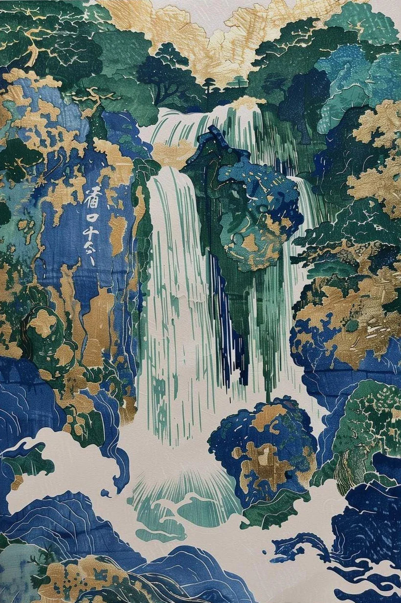 Hokusai Ukiyo-e Japanese Waterfall Canvas Print | Vintage Wall Art Canvas Wall Art Qst DM41-5 50x70cm Unframed