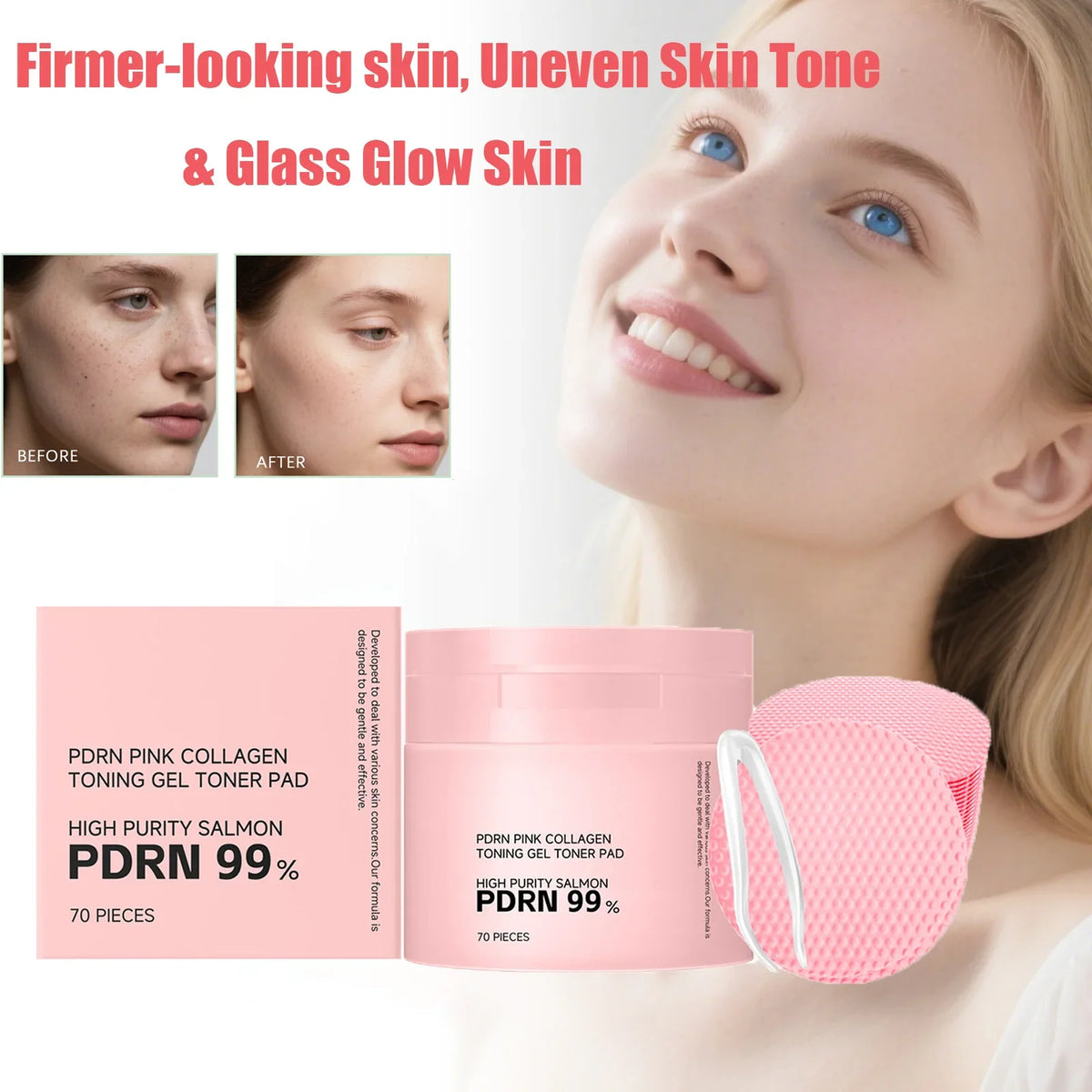 PDRN Pink Collagen Toning Gel Toner Pads – Hydrate & Refine Pores Toner Pads Qme