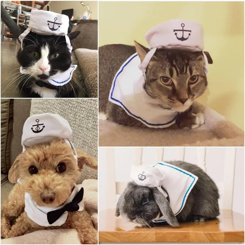 Pet Halloween Sailor Costume Set – Cute Hat & Tie Pet Costume Set Qme