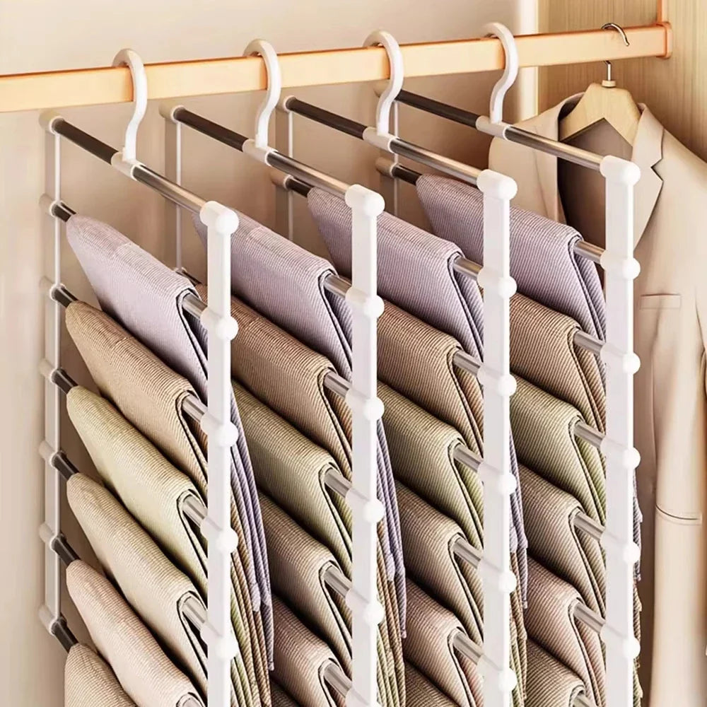 Foldable Multi-Layer Pants Hanger with Non-Slip Clips – White Pants Hanger Organizer Qme