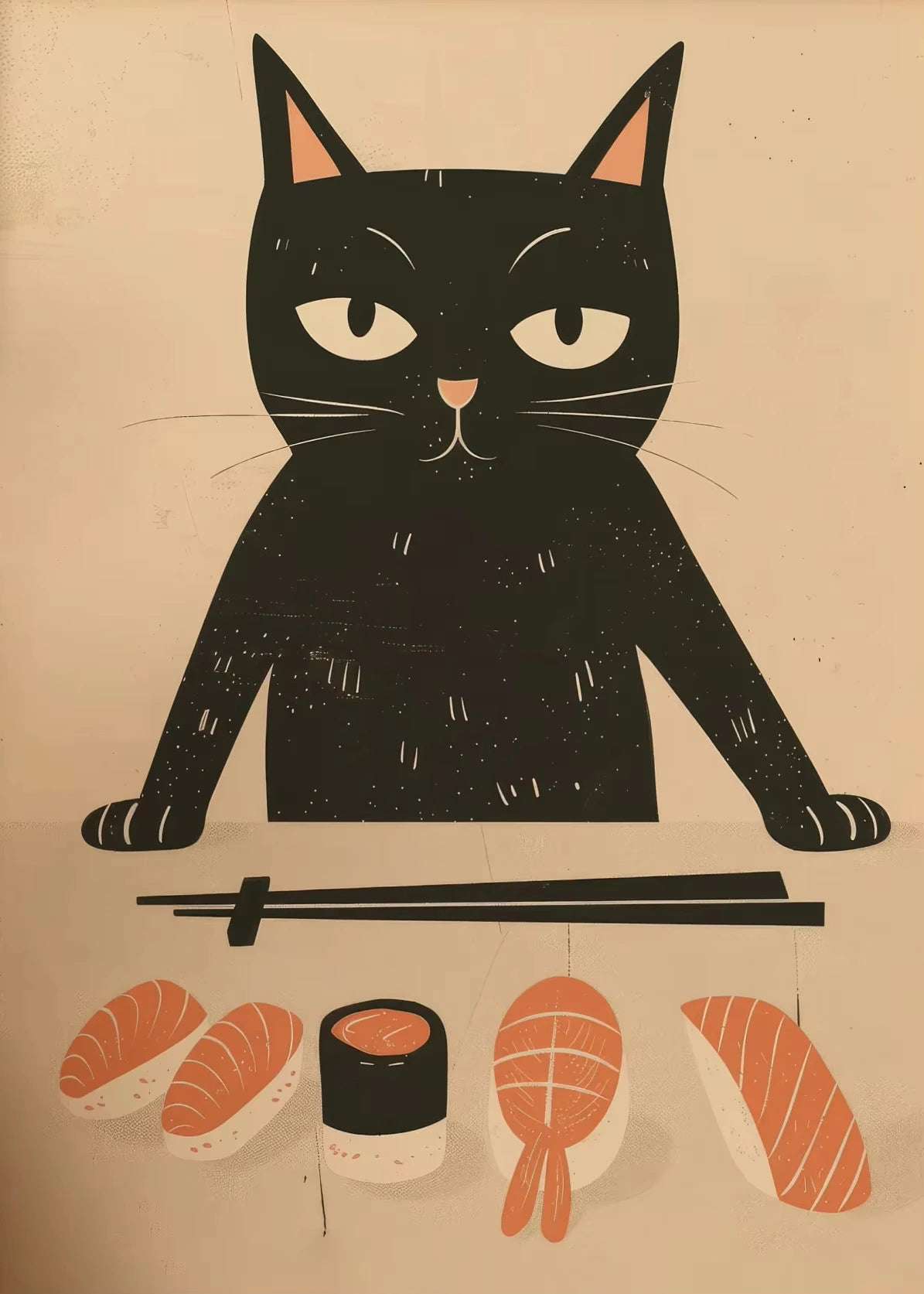 Japanese Sushi Chef Cat Canvas Print – Kitchen Wall Art Decor Canvas Wall Art Qst 8 40X60cm No Framed