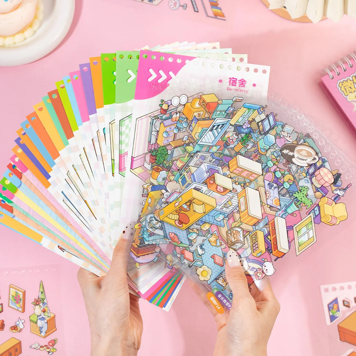 Cute Cat 3D Diorama Coil Sticker Book – 45 Sheets DIY Craft DIY Sticker Book Qme