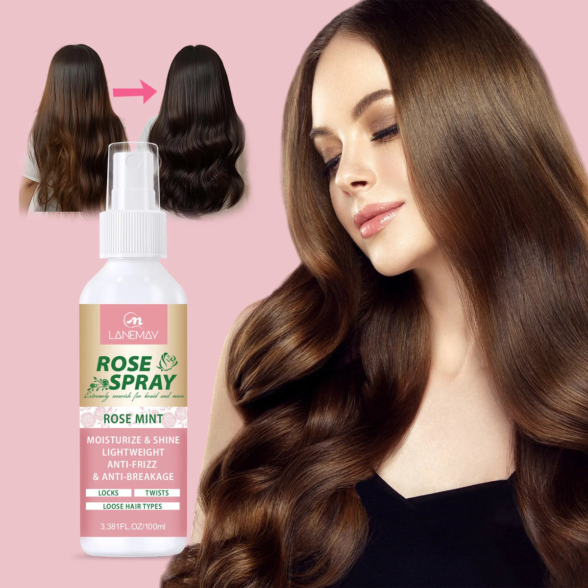 Rose & Mint Leave-In Hair Spray – Anti-Frizz Hydrating Mist Leave-In Hair Spray Qst Nourishing