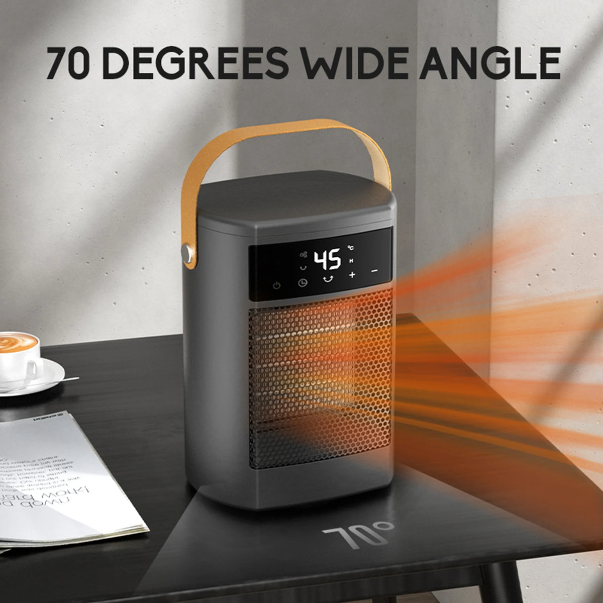 Romellar 1500W PTC Ceramic Desk Heater – Digital Display & Remote Electric Space Heater Qst
