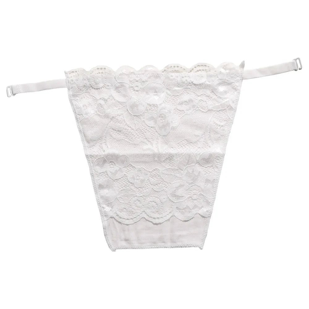 Strapless Floral Lace Bralette Double Mesh Tube Top Insert Strapless Bralette Qme white One Size