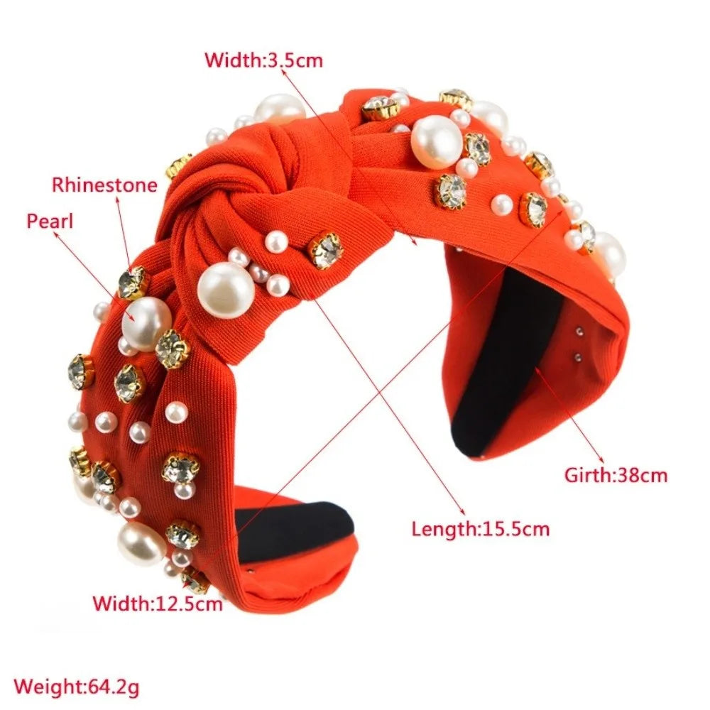 Rhinestone Pearl Wide Headband Hair Hoop – 12 Colors Pearl Rhinestone Headband Qme