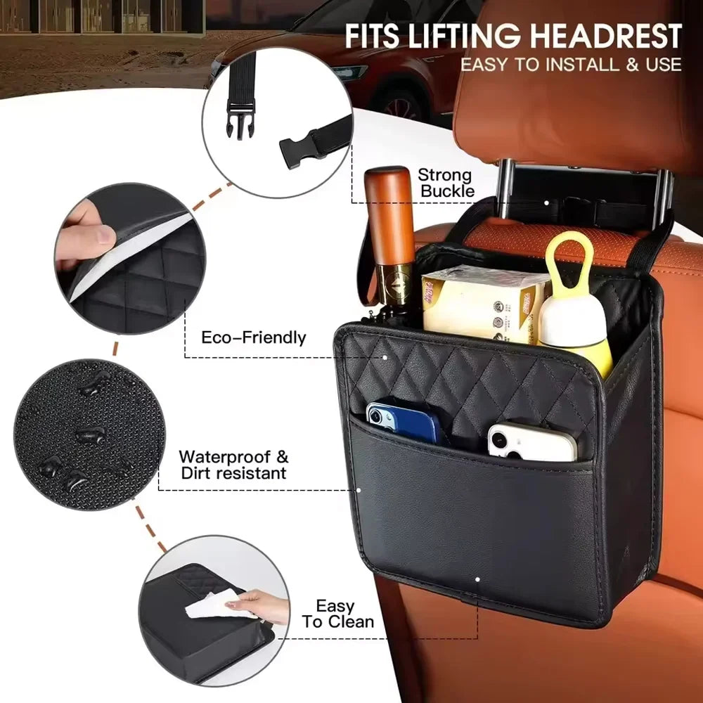 Leather Car Seat Back Organizer | Multi-Pocket & Trash Holder Car Seat Organizer Qme