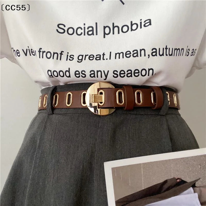 Vintage Round Buckle PU Leather Belt – Women's Waistband Fashion Leather Belt Qst