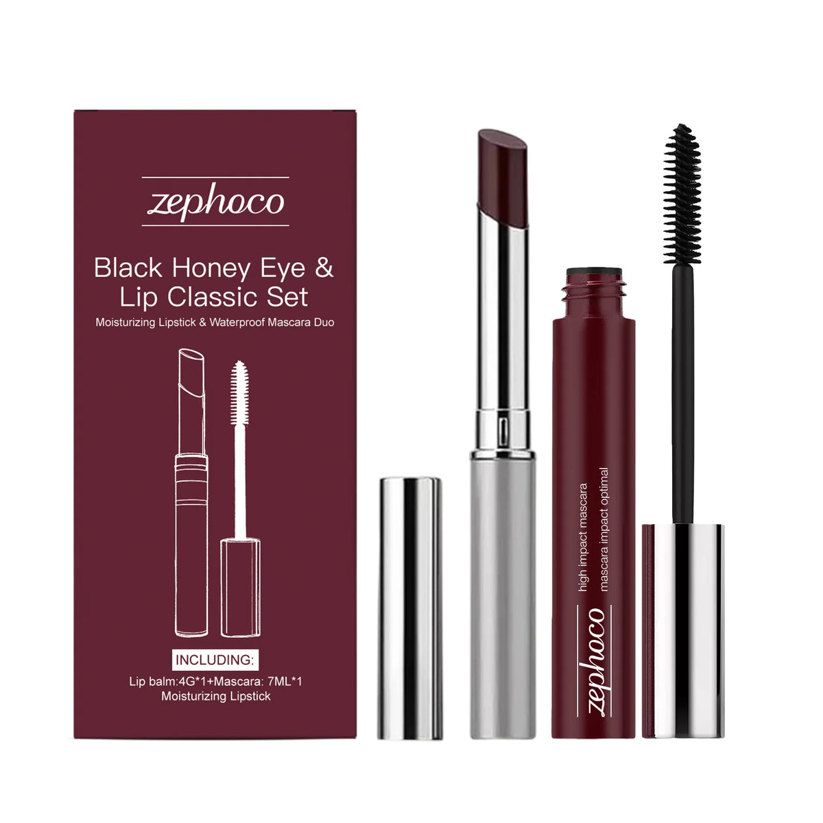 Zephoco Black Honey Lipstick & Waterproof Mascara Makeup Set Makeup Set Qst Brown Mascara Set