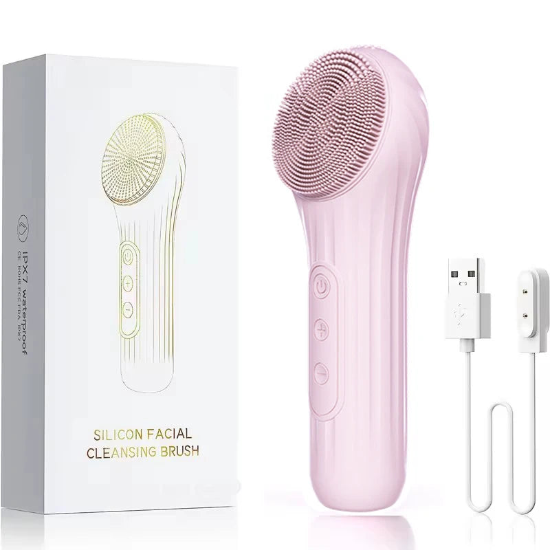 Vilnason Ultrasonic Silicone Face Cleanser IPX7 6-Level Facial Cleansing Brush Qst Pink