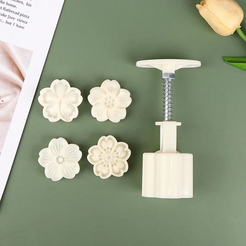 Cherry Blossom Mooncake Mold DIY Hand Press Pastry Tool Mooncake Baking Mold Qme