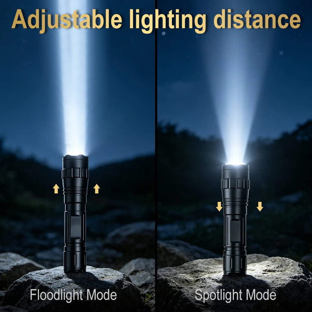 BORUiT 800LM Zoomable LED Flashlight – 3-Color Camping Torch LED Flashlight Torch Qst