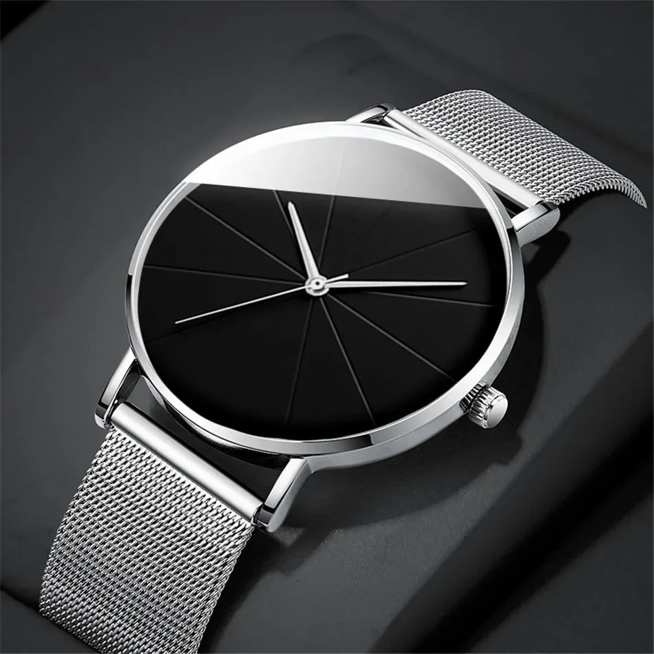 Casual Geo Dial Quartz Watch | Stainless Steel Mesh Strap Quartz Analog Watch Qme