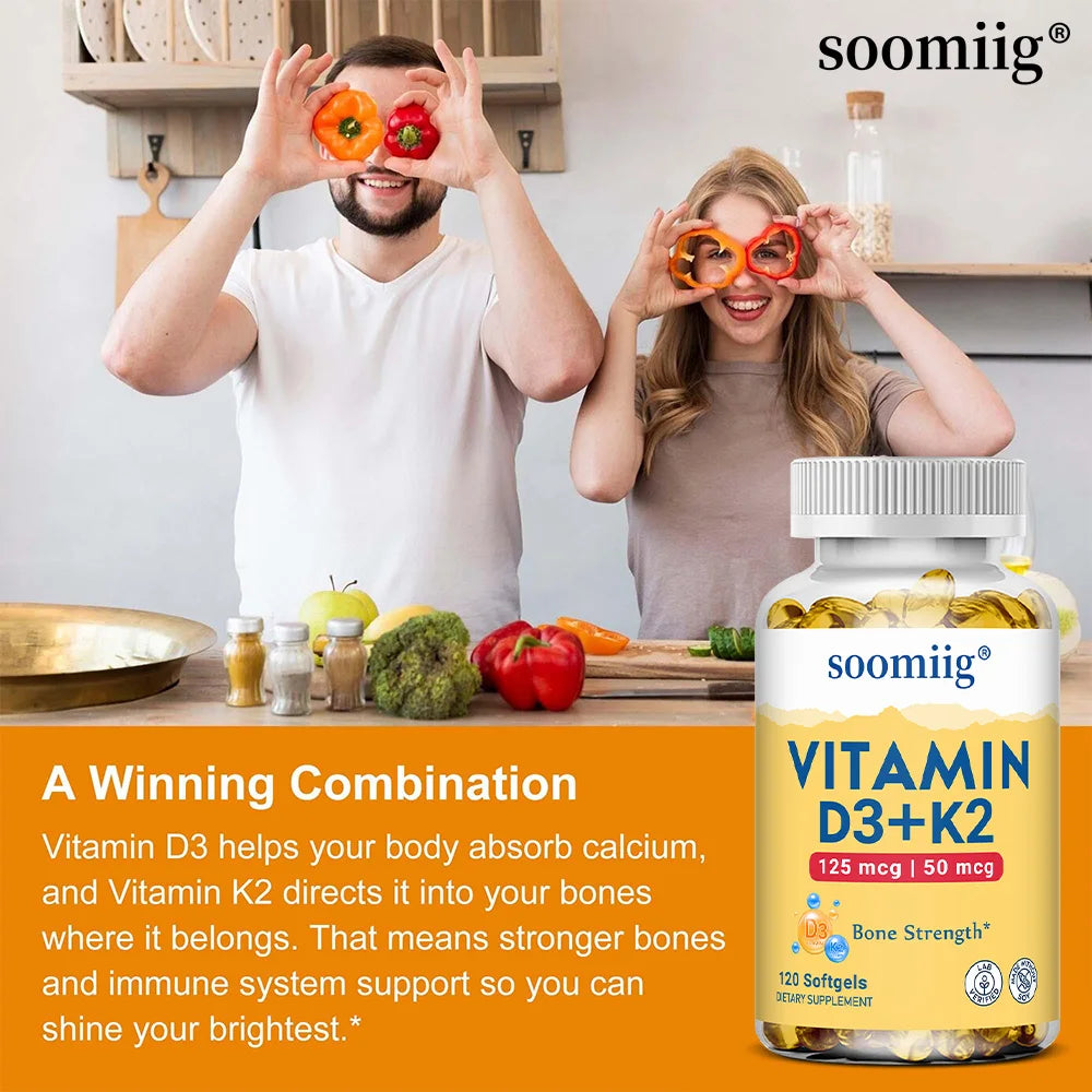 Vitamin D3+K2 5000IU Vegan Capsules | Bone & Immune Support Vitamin Supplement Qst