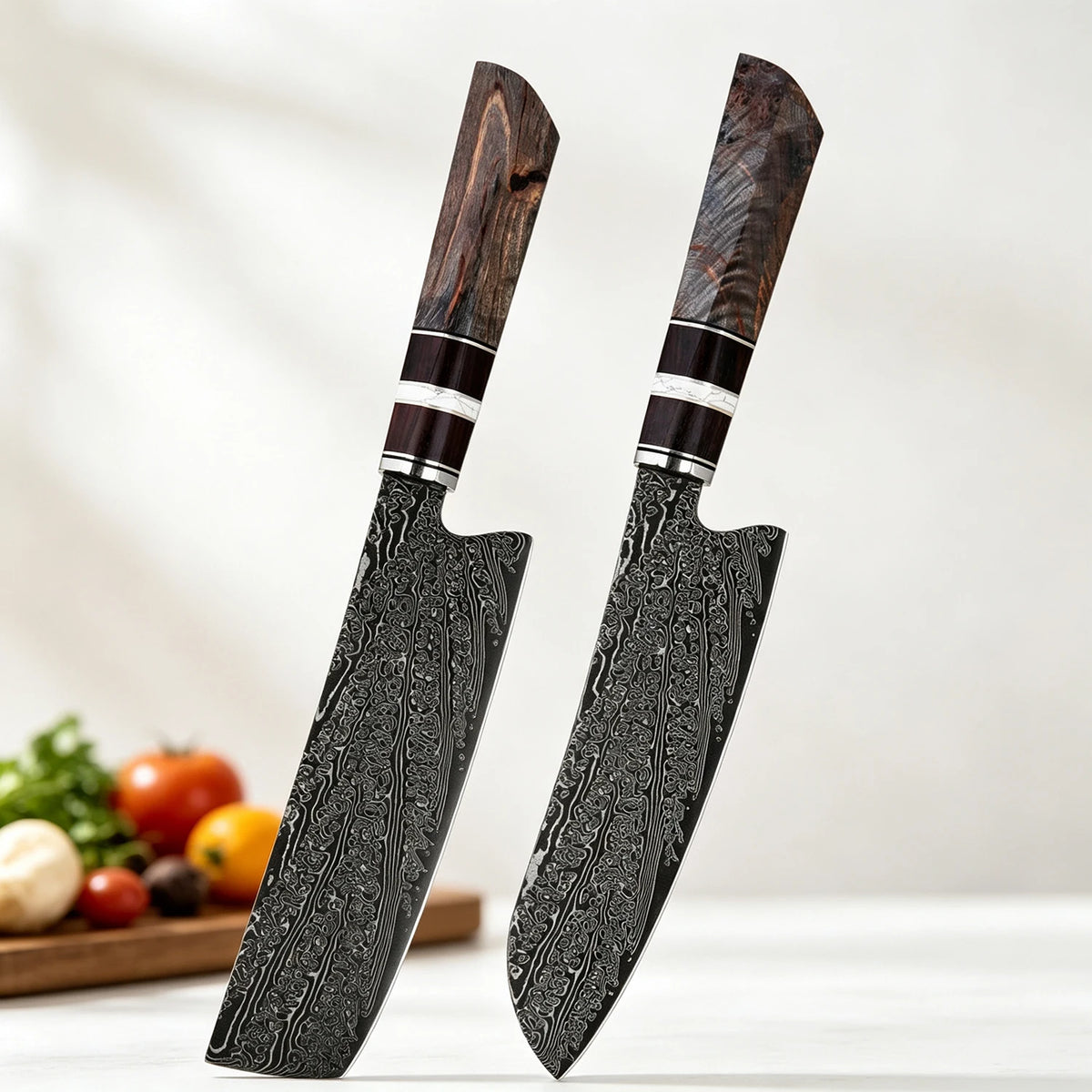 XITUO Damascus Steel Kitchen Knife Set 1–6PCS Wood Handle Kitchen Knife Set Qst 2PCS Knife A