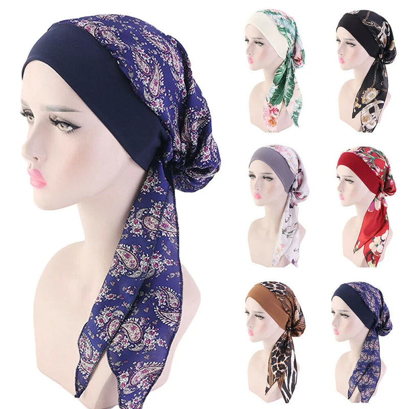 Women's Pre-Tied Turban Head Scarf – Floral Bandana Hat Turban Head Scarf Qst