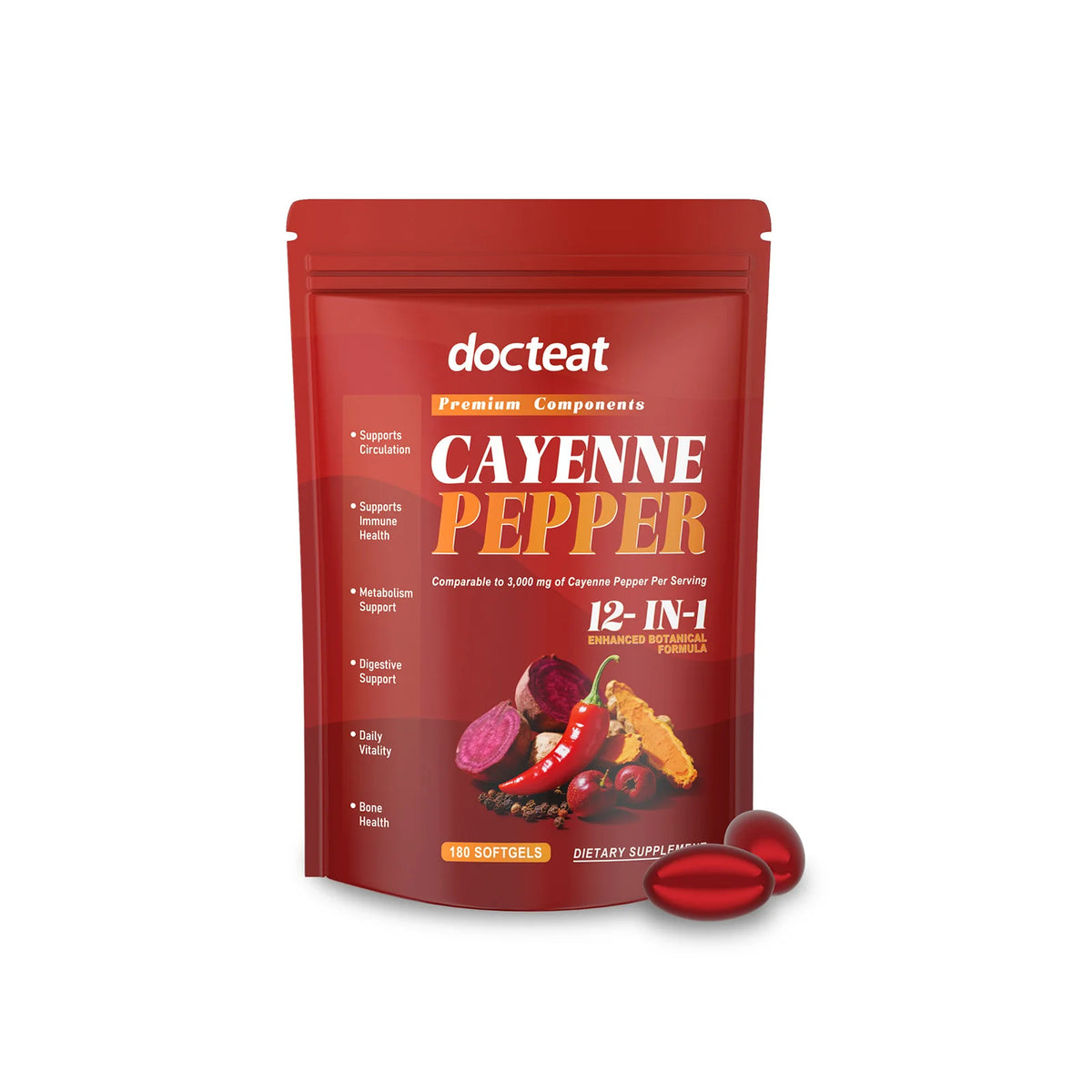 Cayenne Pepper Softgels 180ct – Cardiovascular & Energy Support Herbal Supplement Qst Default Title