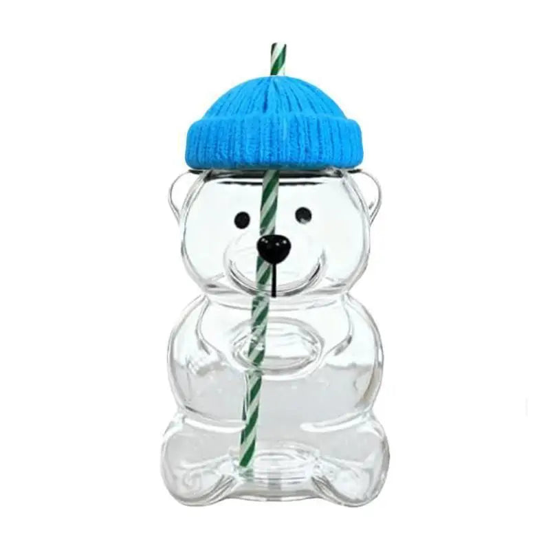 Cute Bear Shaped Plastic Cup with Straw – Cartoon Mug Novelty Drinkware Cup Qst