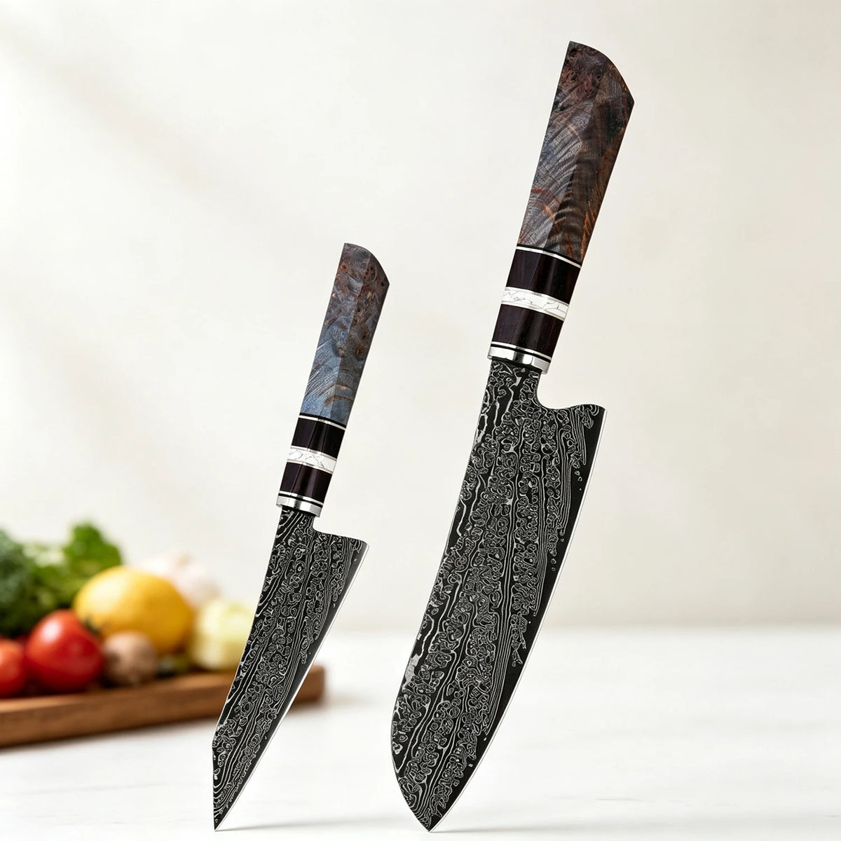 XITUO Damascus Steel Kitchen Knife Set 1–6PCS Wood Handle Kitchen Knife Set Qst 2PCS Knife B