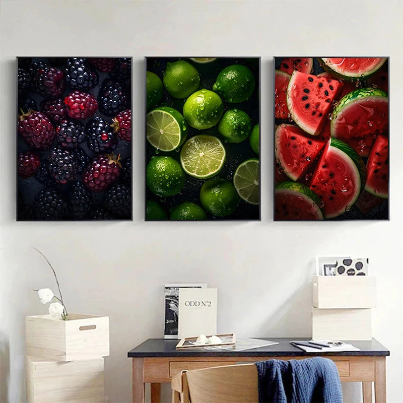 Fruit Kitchen Canvas Wall Art – Strawberry Watermelon Poster Canvas Wall Art Qst