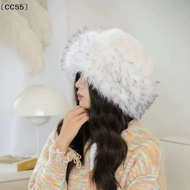 Women's Winter Plush Faux Fur Bucket Hat – Windproof & Warm Winter Bucket Hat Qst