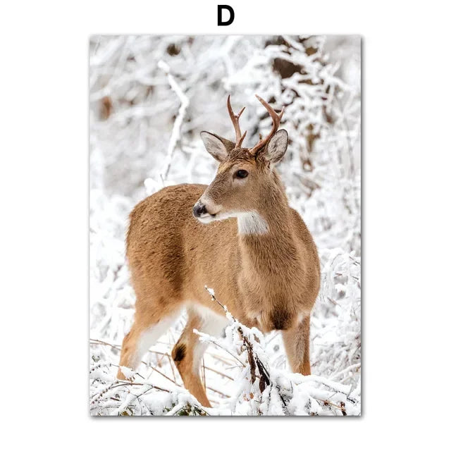 Forest Winter Landscape Canvas Wall Art – Snow & Animal Print Canvas Wall Art Qst