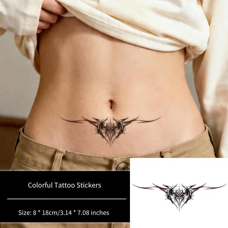 Dark Black Line Temporary Tattoo Stickers – Waterproof & Long-Lasting Temporary Tattoo Sticker Qme