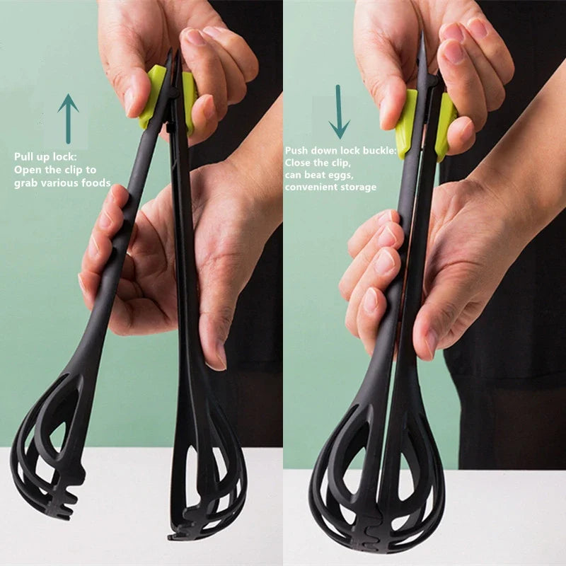 Multifunctional Egg Beater Whisk, Pasta Tongs & Food Clips Kitchen Whisk & Tongs Qme