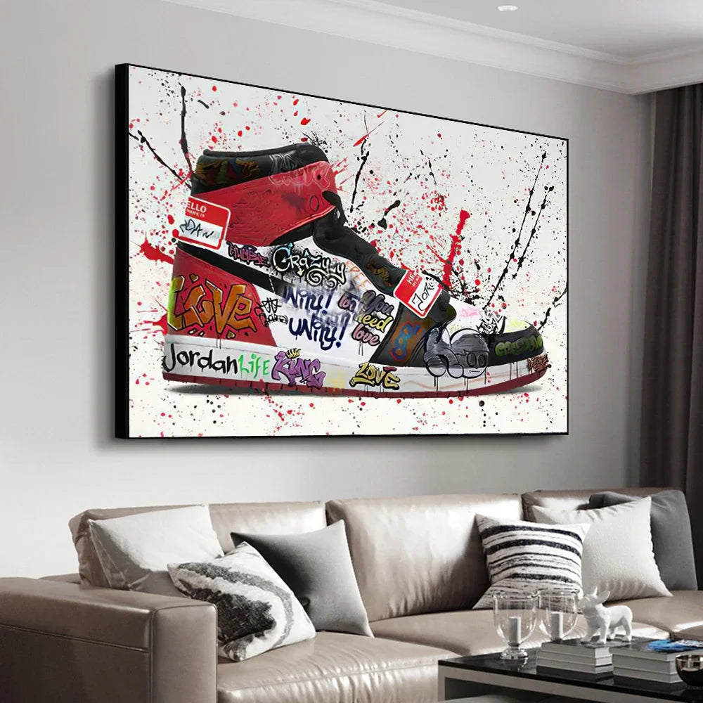 Graffiti Sneakers Canvas Wall Poster – Basketball Shoe Art Print Canvas Wall Art Qst