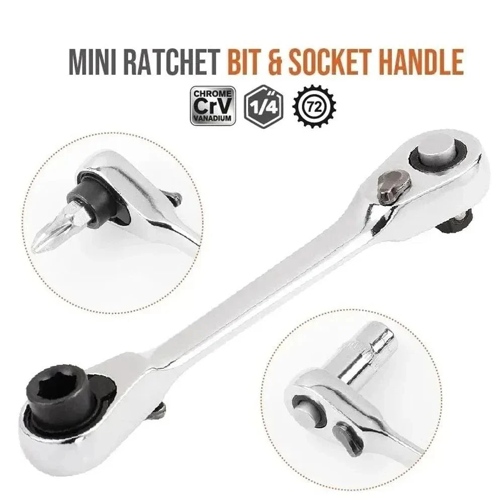 Mini 1/4" Double-Ended Ratchet Wrench Hex Socket Screwdriver Ratchet Wrench Qme