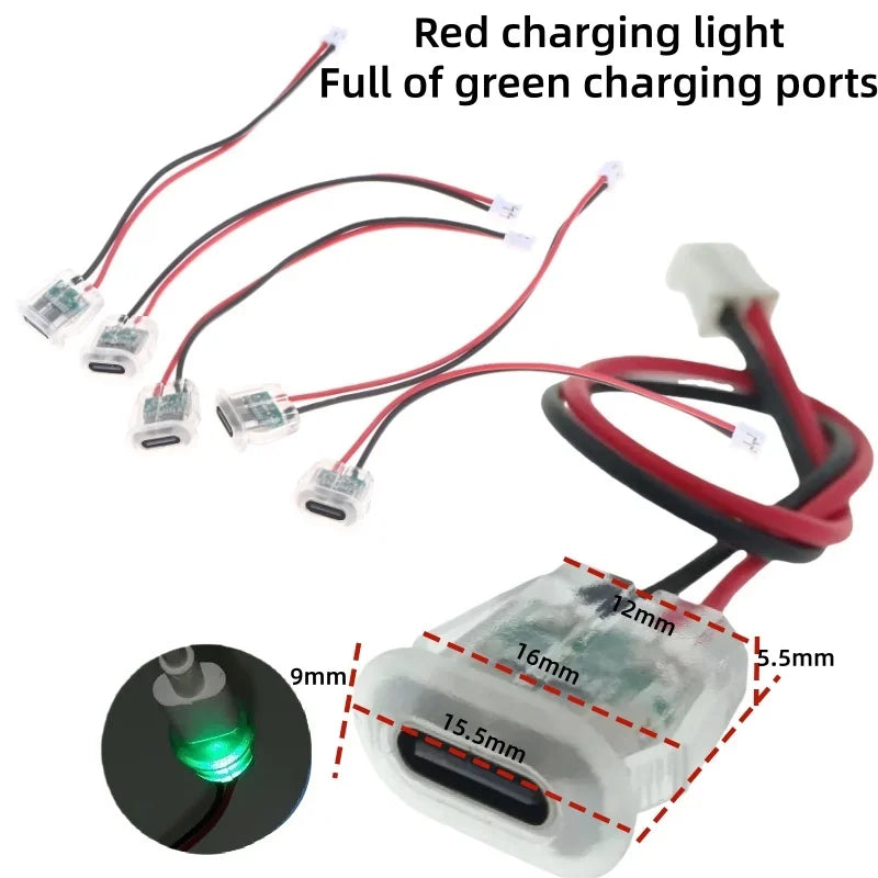 5-Pack Waterproof USB-C Female Connectors 2-Pin Transparent Port USB-C Connectors Qme B 5pcs