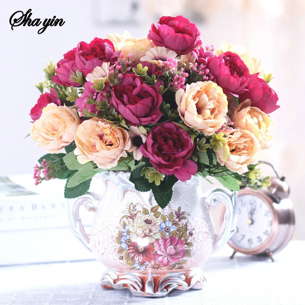 Silk Peony & Baby's Breath Artificial Flower Bouquet Artificial Flower Bouquet Qme