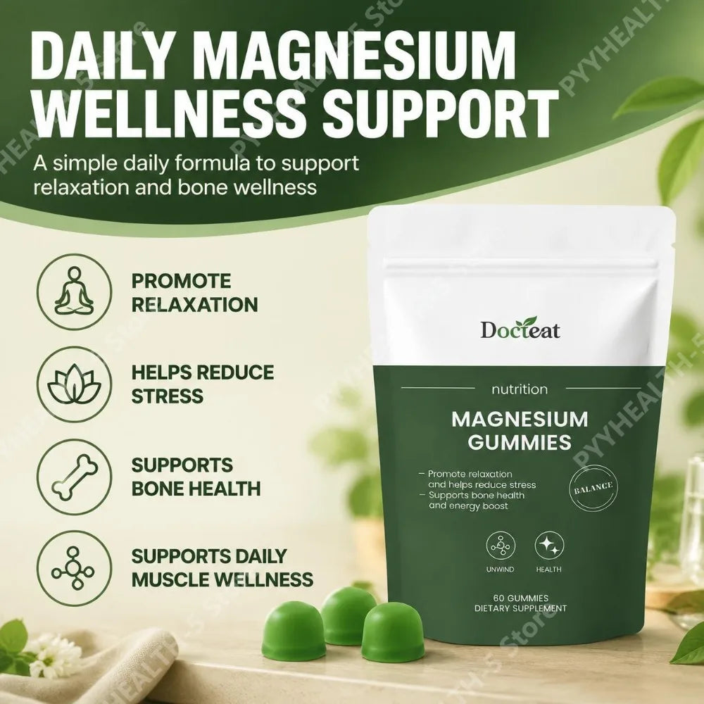 Docteat Magnesium Gummies – Relaxation, Bone & Energy | 60ct Magnesium Supplement Qst
