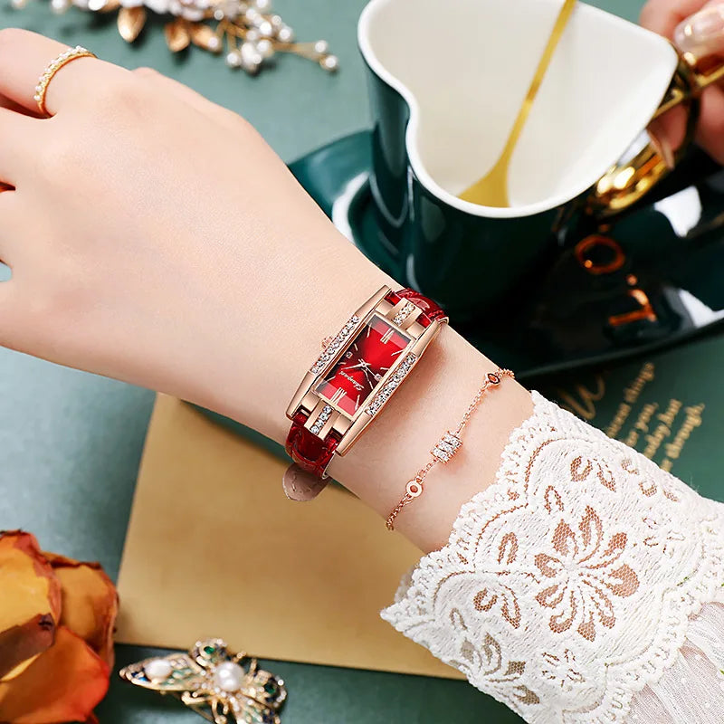 Women's Rectangle Watch & Bracelet Set – 2-Piece Fashion Set Fashion Watch Set Qme