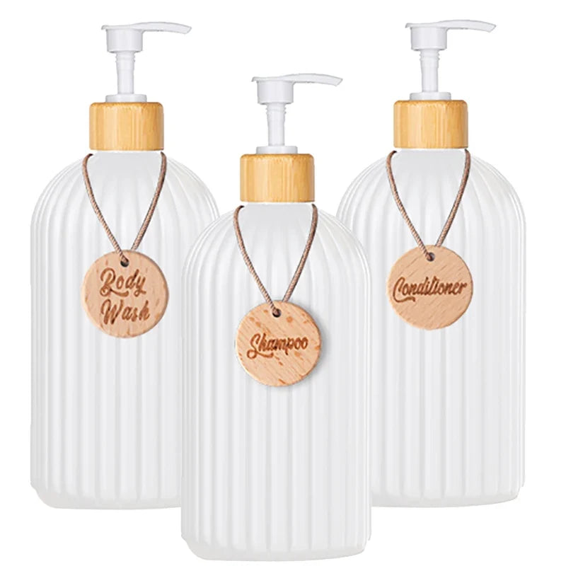Bamboo Pump Refillable Soap Dispenser 500ml – 5 Colors Soap Dispenser Qme 3pcs white
