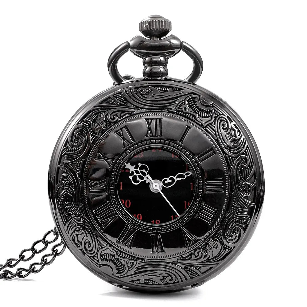 Steampunk Pocket Watch Necklace – Antique Black Roman Numerals Pocket Watch Necklace Qme