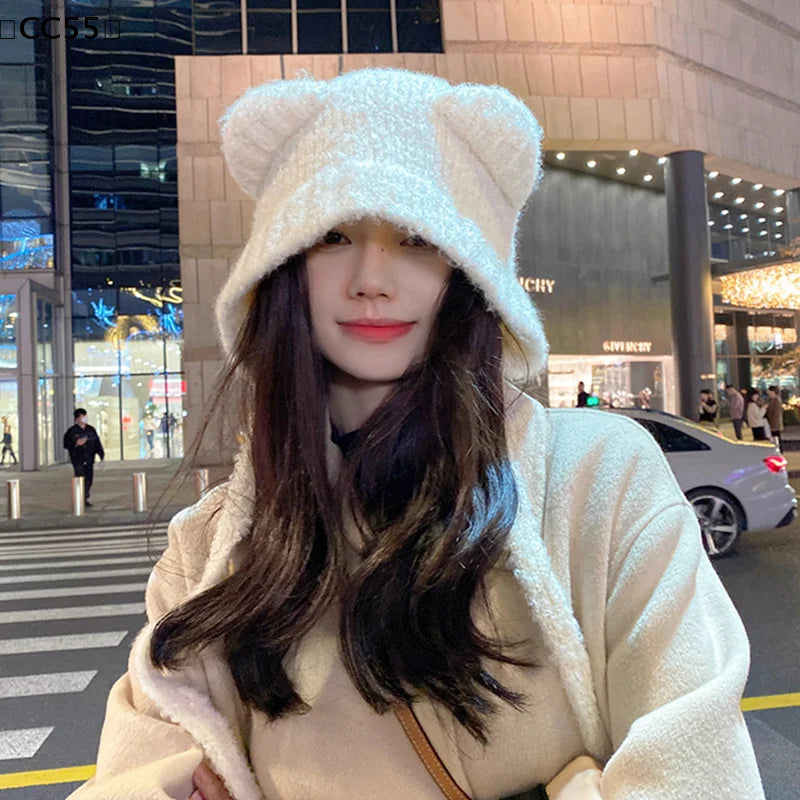 Cute Bear Ear Knit Beanie – Women's Winter Warm Hat Knit Winter Beanie Qst