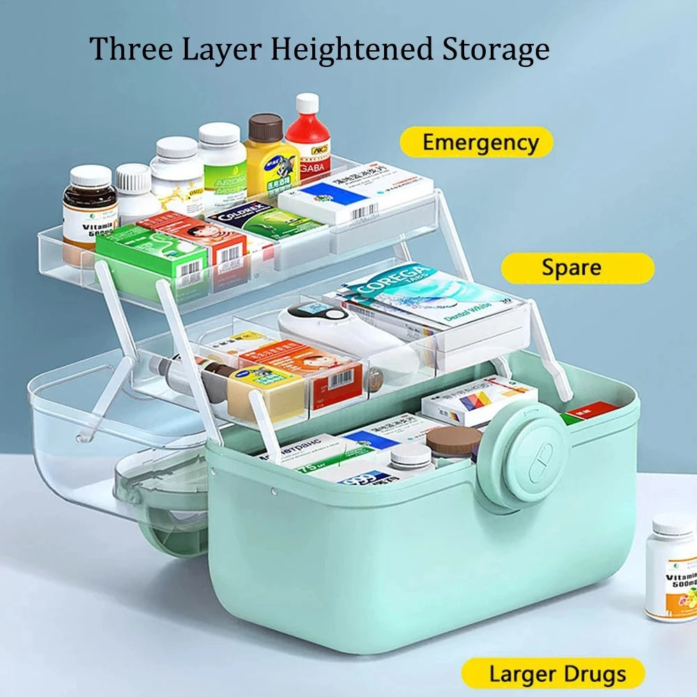 3-Layer First Aid Kit Organizer Box – Lockable & Portable First Aid Organizer Box Qst